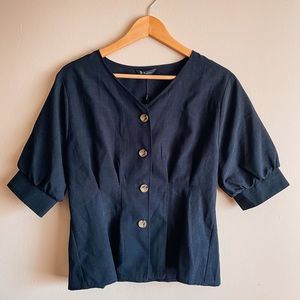 NWT Rag Out Navy Button-Down Blouse